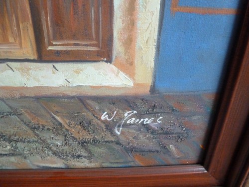 W. James signiert Original großes Gemälde Öl auf Leinwand Französisch Cafe Straße 30x26" - Bild 2 von 9