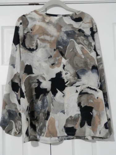 Denim & Co. Printed Boatneck Button-Placket Blouse Top Fall Colors Sz Medium QVC - Picture 3 of 3