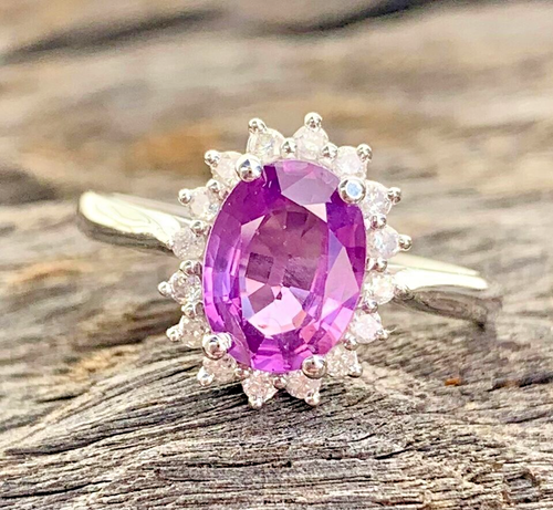 14K GOLD - PINK SAPPHIRE & DIAMOND RING - size 6 or L - valued at $6,120 - Picture 4 of 10