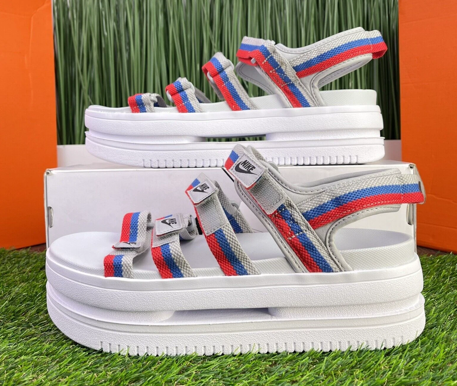 Nike Icon Classic sandalo donna plateau bianco rosso blu DH0224 003 taglia 12