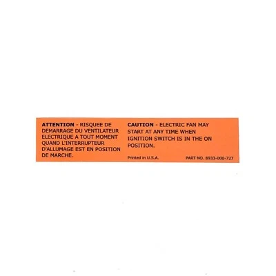 Jeep Electric Fan Warning Sticker - Fits Jeep Cherokee/Wrangler - YJ/CJ/XJ - Image 1 of 2