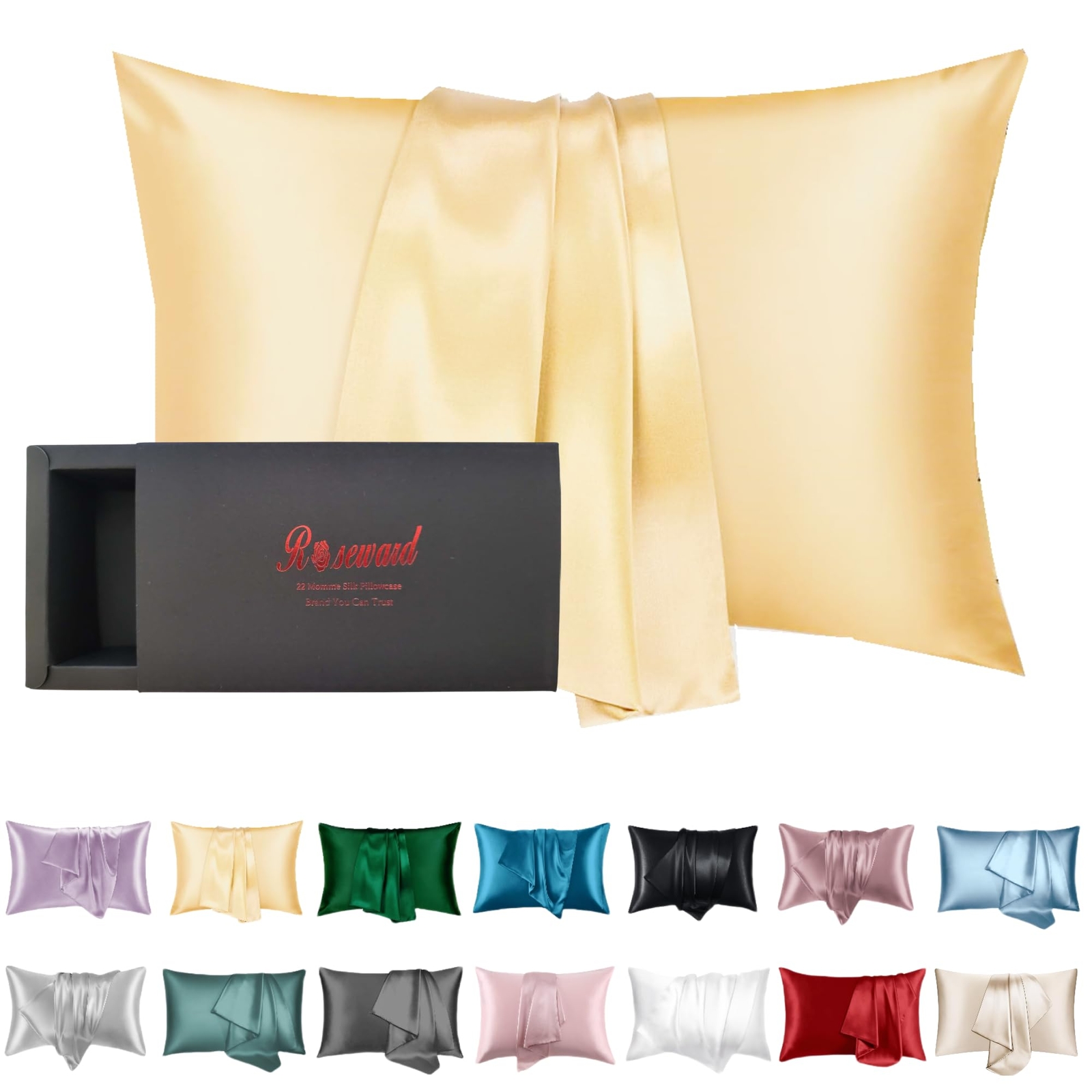 100% Mulberry Silk Pillowcase for Hair and Skin Made in USA, 6A Grade 22 Momm...