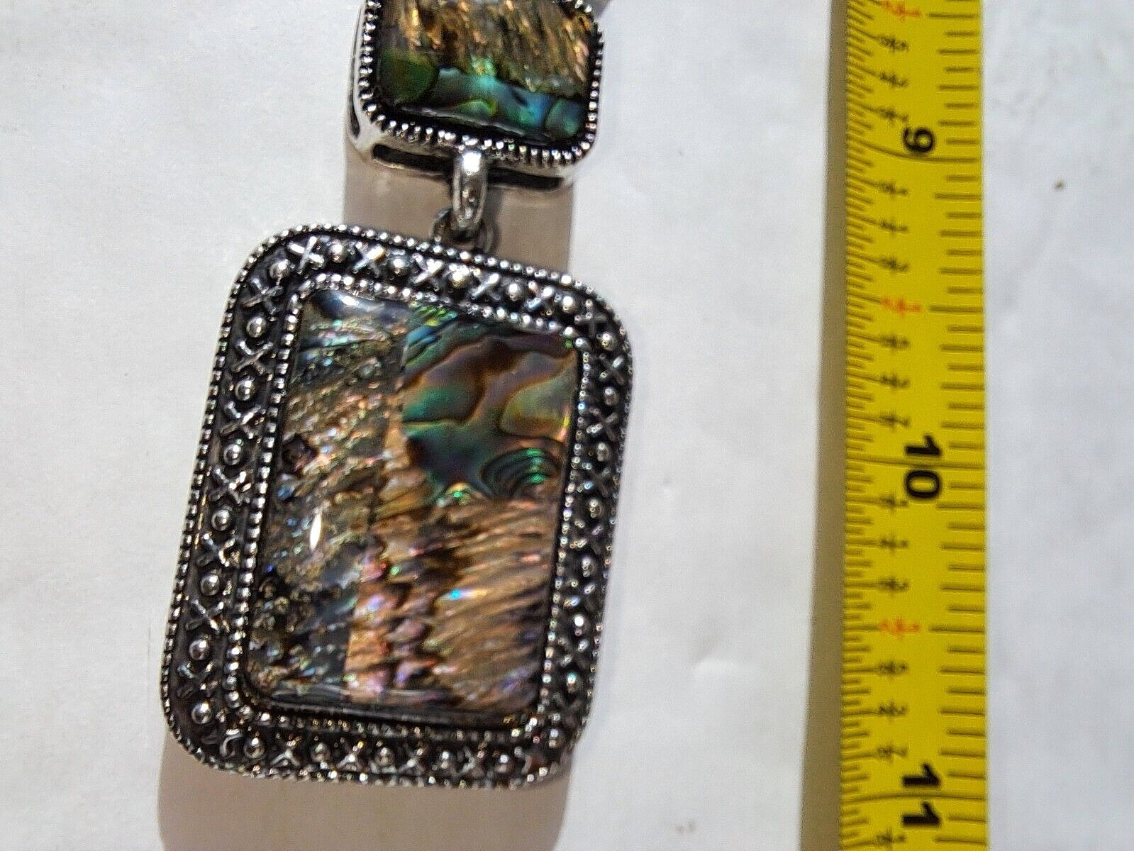 Multi Rectangle Square Abalone Pendant Silver Ton… - image 11
