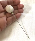 Beautiful Vintage White Milk Glass and Rhinestone Rondell Hatpin