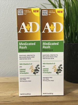 Lot Pack of 2 A+D Medicated Rash Ointment 1.5oz  Relieves Irritated Skin Eczema 