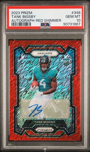 TANK BIGSBY 2023 PRIZM RED SHIMMER PRIZM ROOKIE AUTO RC #D 28/35 PSA 10 POP 10
