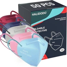 HALIDODO Face Mask 50 Pack Breathable 5-Layer Filter Efficiency