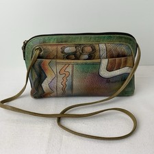 Vintage Anuschka Handpainted Leather Shoulder Bag Crossbody Purse Signed