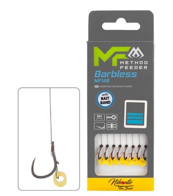 8x10cm METHOD FEEDER MF14 BARBLESS Haken Rig`s mit Bait Band geflochtener Schnur