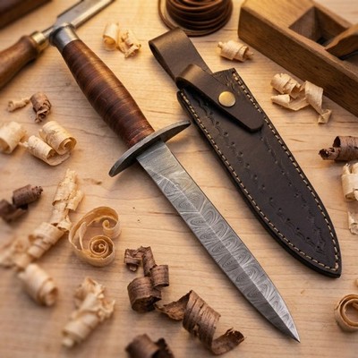V-42 Military Dagger Handmade Damascus Steel Stiletto Devil's Brigade Commando