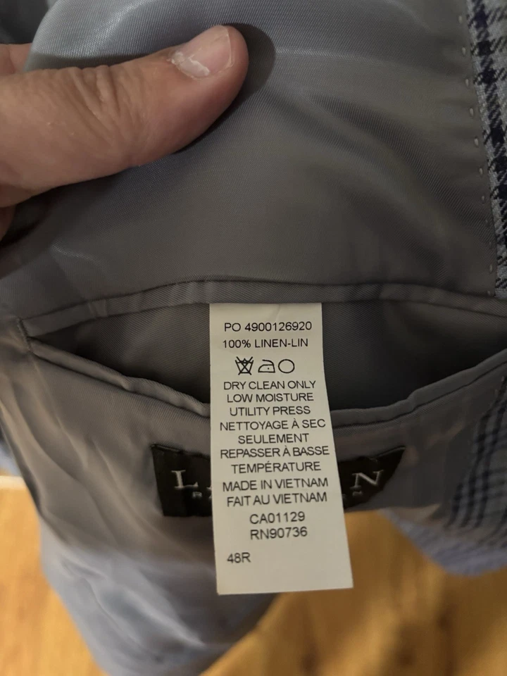 Lauren Ralph Lauren классический крой льняной Sport пальто Dk синий/Lt синий клетку 48R - Изображение 4 из 4