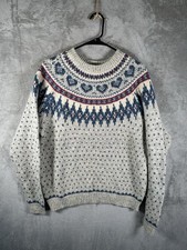 Vintage Woolrich Fair Isle Style Wool Sweater Pullover Women's XL White Blue