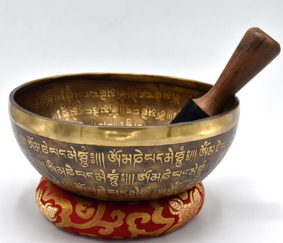 9 Inches Buddha Feet & Om Mani Padme Hum Mantra Etched Handmade Himalayan Bowl