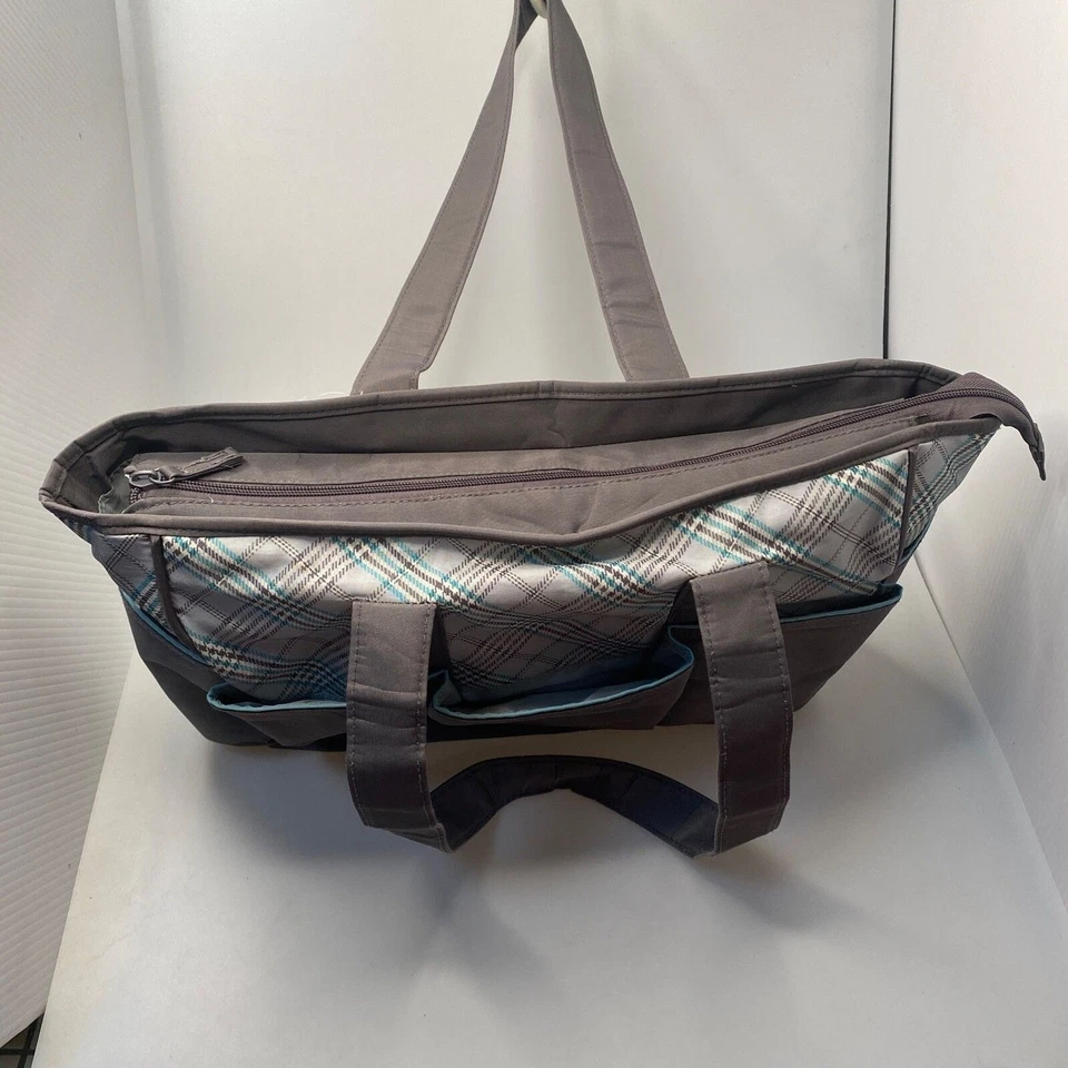 Сумка для подгузников Eddie Bauer сумка с короткими ручками клетчатая серая/бирюзовая с пеленальным ковриком - Изображение 4 из 4