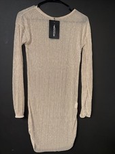 Pretty Little Thing Sheer Gold Shimmer Dress Long Sleeve Size 2