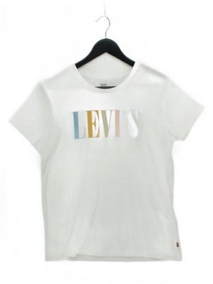 Levi s Damen T-Shirt M Weiß Grafik 100% Baumwolle Kurzarm Rundhals Basic