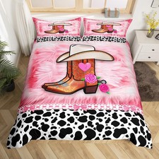 Pink Cow Girl Bedding Set Western Decor Comforter Cover Set for Kids Teens Pi...