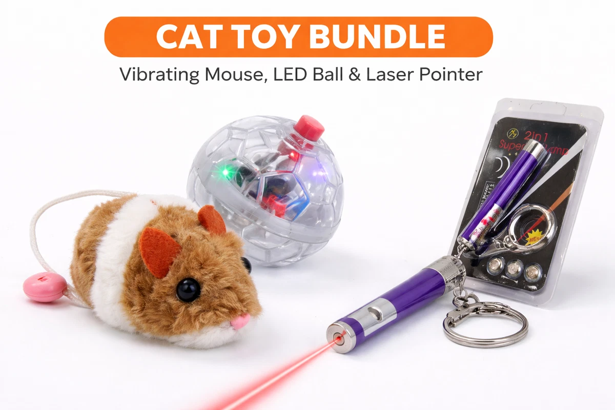 3 pc Cat Toy Bundle - Vibrating Mouse, LED Ball, Laser Pointer- Interactive Toys | eBay 3 pc Cat Toy Bundle - Vibrating Mouse, LED Ball, Laser Pointer- Interactive Toys | eBay