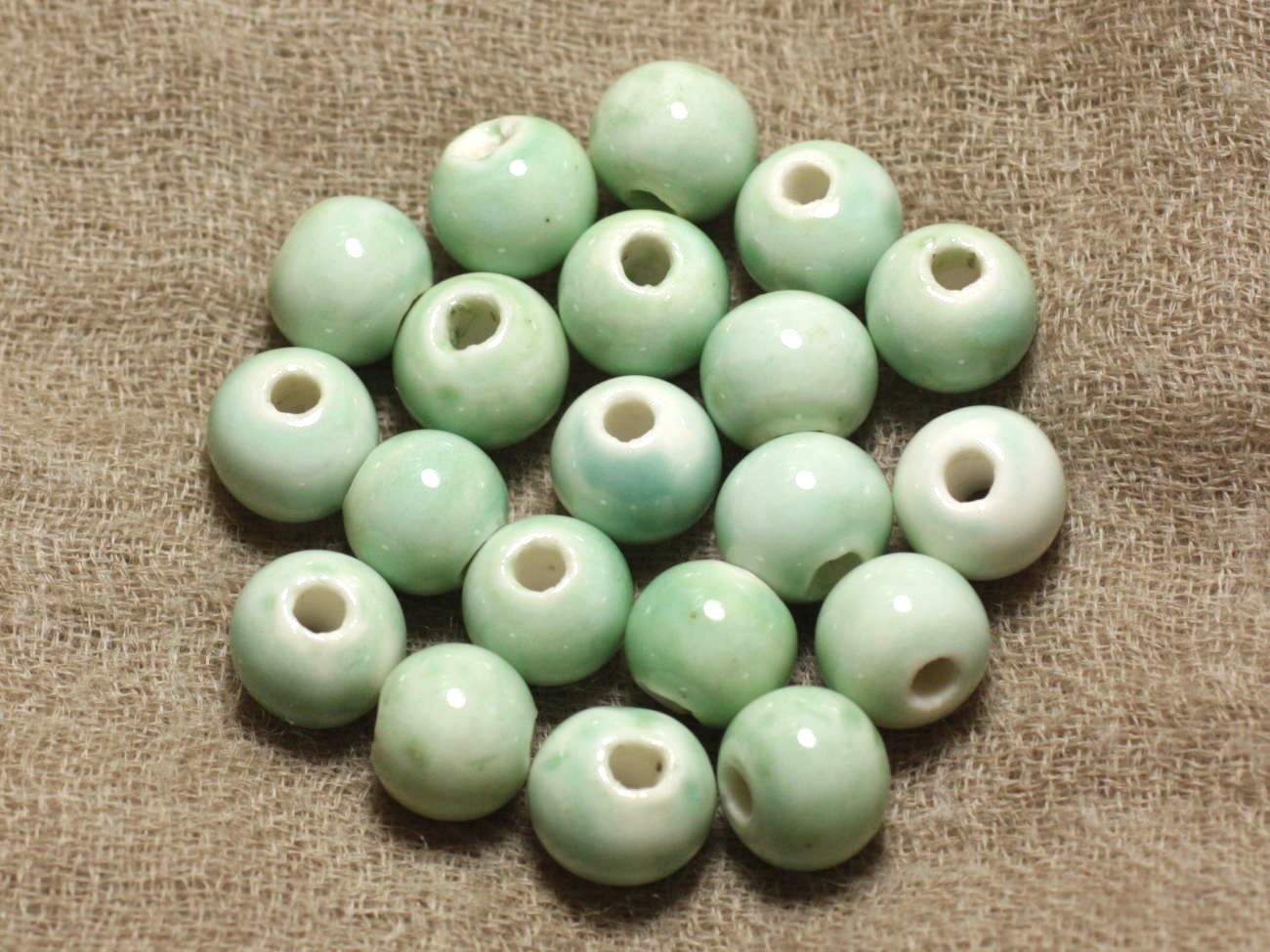 Perles en céramique 10mm vert clair et turquoise pour création de bijoux, lot de 100 pièces