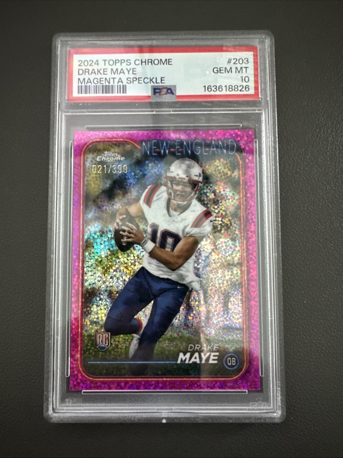 2024 Topps Chrome - Rookies Drake Maye #203 Magenta Speckle Refractor /399 (RC)