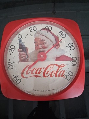 Vintage Coca Cola 12 Inch Square Hanging Thermometer Christmas Santa 1990s