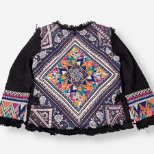 Vintage Billabong Lou Jacket Women’s Small Brown Cropped Tweed Fringe Tapestry