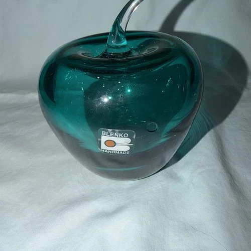 Emerald Blenko Glass Apple Sticker On It