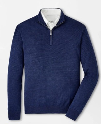 NWT Peter Millar Canton Stripe Quarter Zip Blend Sweater Navy Blue Size XXL $225