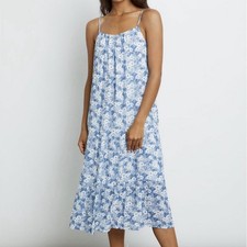 Rails Adora Ditsy Floral Chiffon Rayon Sleeveless Midi Dress Blue Size XS