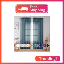 Simplebrand Dusty Blue Sheer Curtains 90 Inches Long 2 Panels, Light Filtering R