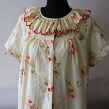 Vintage Komar Women's Robe Housecoat, Pink Rose Floral w Ruffle Sz Med USA