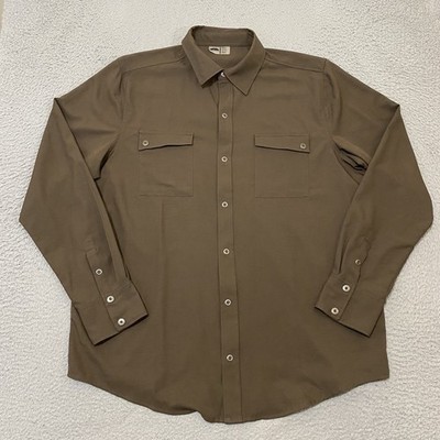 GoLite Shirt Mens 2XL Brown Snap Front Long Slv Outdoor Hiking Stretch Tech