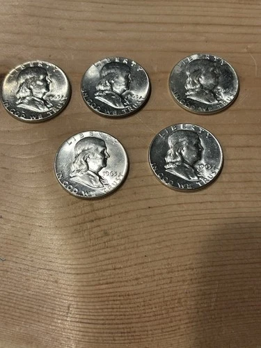 Lot of Five 1963 Franklin Half Dollars 90% Silver  BU!!