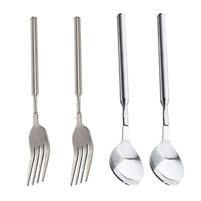 2pcs Telescopic Stainless Steel Cutlery Set for Grilling Picnics and Travel Use