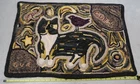 Hand Hooked Wool Rug Folk Art Cat Bird Primitive 19x27 Signed Grace Ayres A4