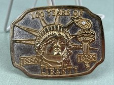 Vintage Statue Of Liberty Belt Buckle 100 Years Of Liberty 1886-1986 Gold Silver