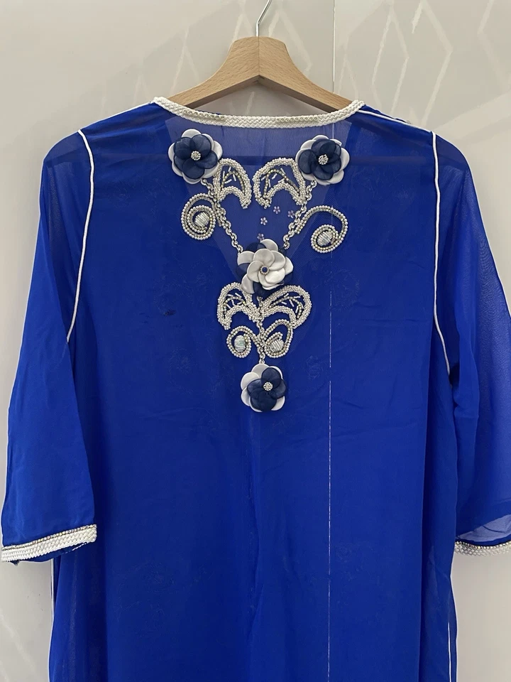 Caftan Marocain Bleu Brodé - Photo 4/4