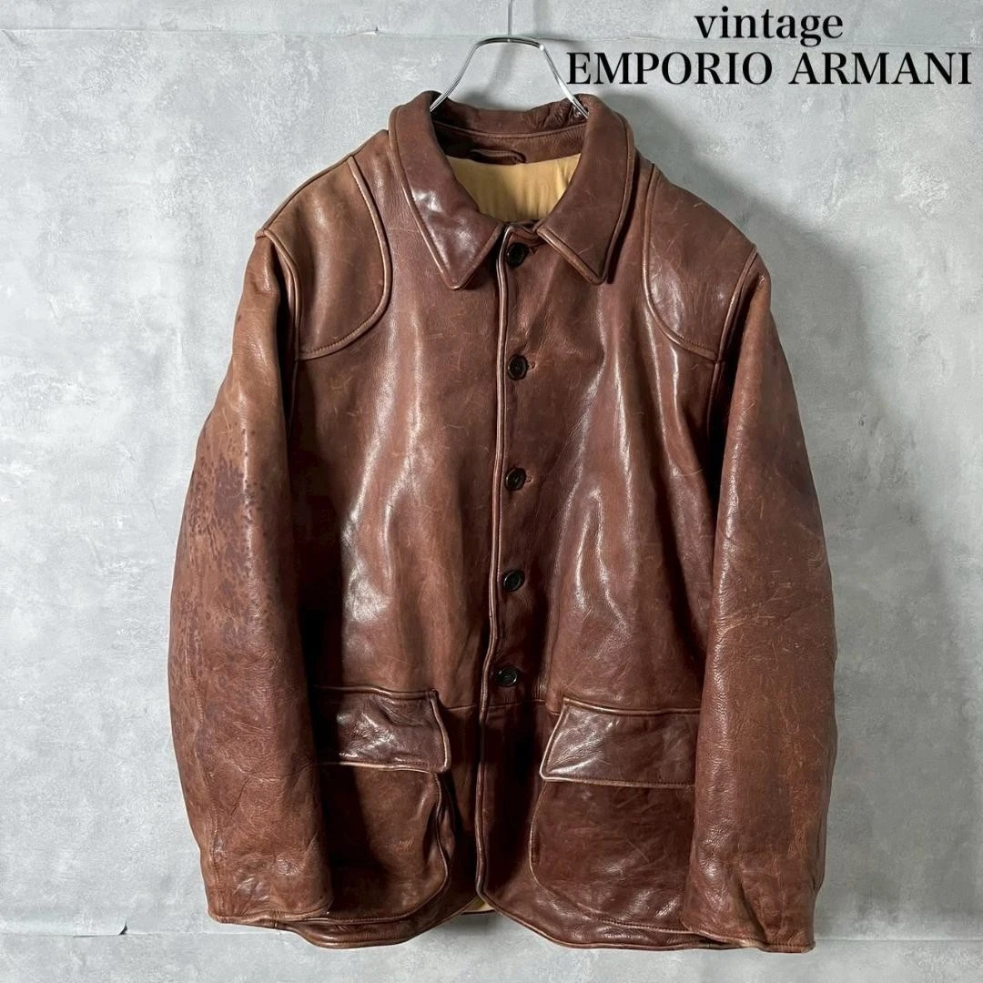 EMPORIO ARMANI ブラウン レザージャケット vintage EMPORIO ARMANI brown leather riders jacket with boa collar