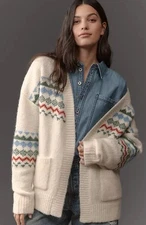 Anthropologie FRNCH Cardigan Sweater Women Fairisle Comfy Boho One Size NWT