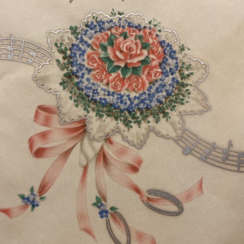 Vintage 1940s Hallmark Wedding Marriage Congratulations Card Flowers Music P3D - Imagen 2 de 17