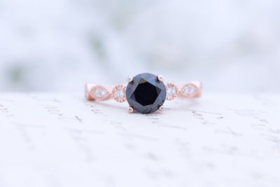 14K Rose Gold Plated Black DEF Moissanite Solitaire With Accents Ring for Women 