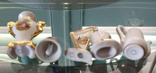 5 statuine porcellana miniatura Limoges Francia cappello superiore teiera vaso arpa campana - Foto 7 di 19