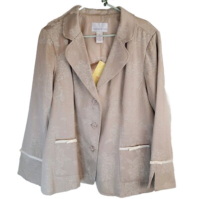 Susan Graver Style Blazer Womens 1X Jacket Evening Beige Bows Elevated Basic 