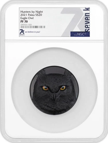 7K Hunters by Night Eagle Owl PF 70 2021 Palau S$20 5oz Silver Coin NGC Graded 