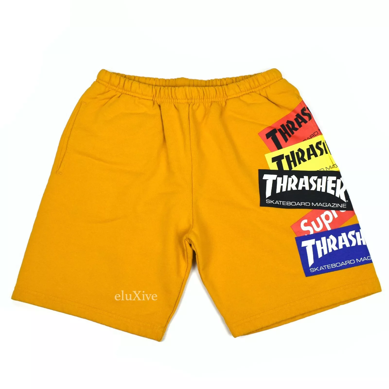 Short de survêtement homme Supreme Thrasher multi logo jaune doré M FW21 AUTHENTIQUE neuf avec étiquette