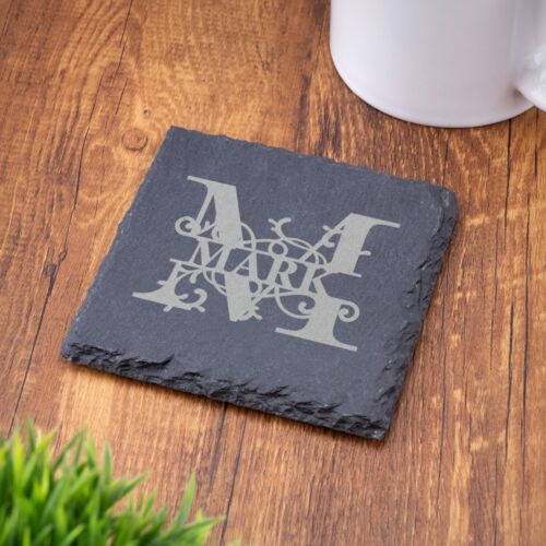 Personalised Slate Coaster, Custom Name Initial Laser Engraved 100mm Coffee Tea - Picture 21 of 34