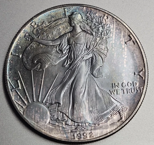 1992 1 Oz Silver American Eagle GEM BU *UNUSAL VERY NICE TONING*