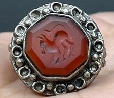 Ancient Roman horse Carnelian Intaglio Stone unique solid Silver Wonderful Ring
