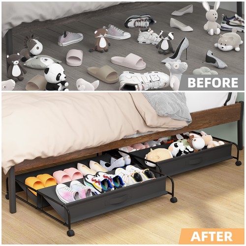 Under Bed Shoe Storage with Wheels Storage Container for Shoes Space Saving USA - Picture 11 of 26