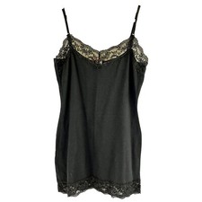 Womens Cami Tank Top Lace Trim Black Large Adjustable Dark Romantic Fairy Grunge